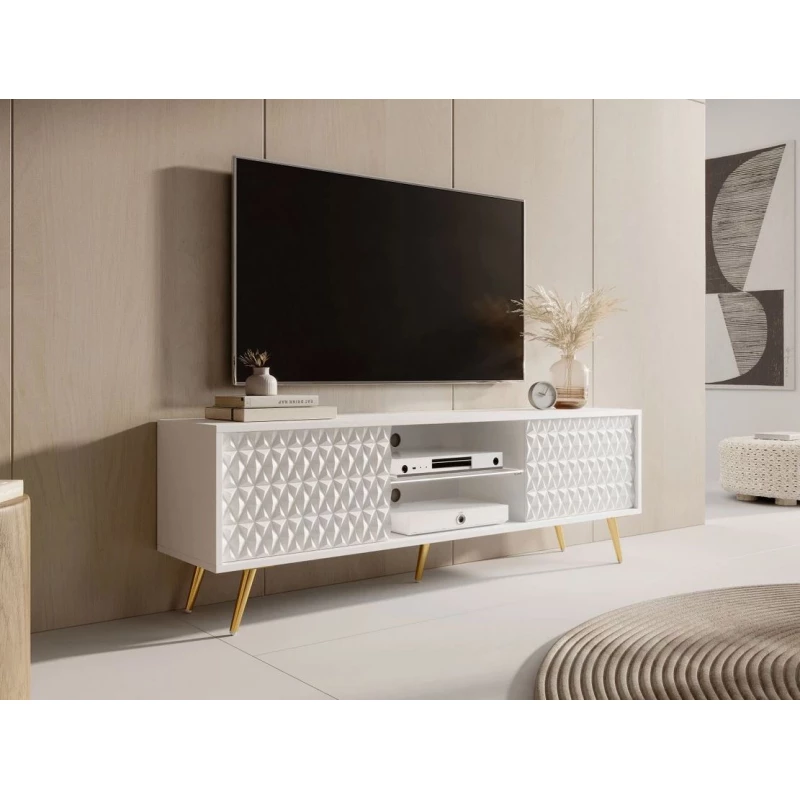 Televizní stolek KENDRA - bílý + LED osvětlení ZDARMA