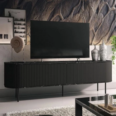 Televizní stolek KORDY - mramor tmavý / černý