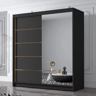 Velká šatní skříň 180 cm se zrcadlem UVALDE - černá