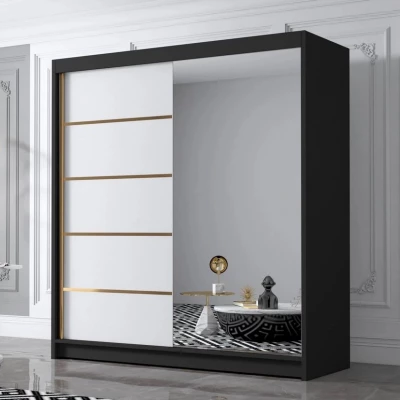 Velká šatní skříň 180 cm se zrcadlem UVALDE - černá / bílá