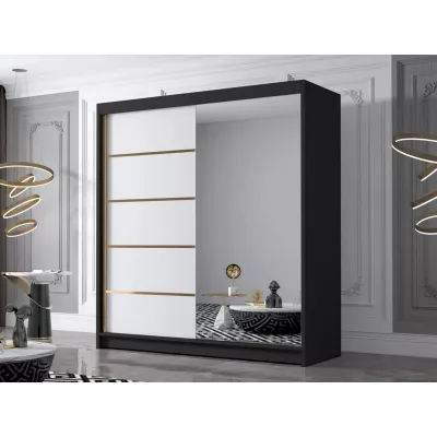 Velká šatní skříň 180 cm se zrcadlem UVALDE - černá / bílá