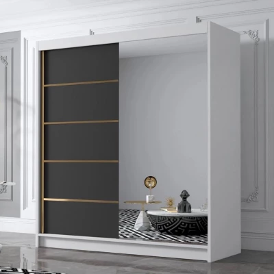 Velká šatní skříň 180 cm se zrcadlem UVALDE - bílá / černá