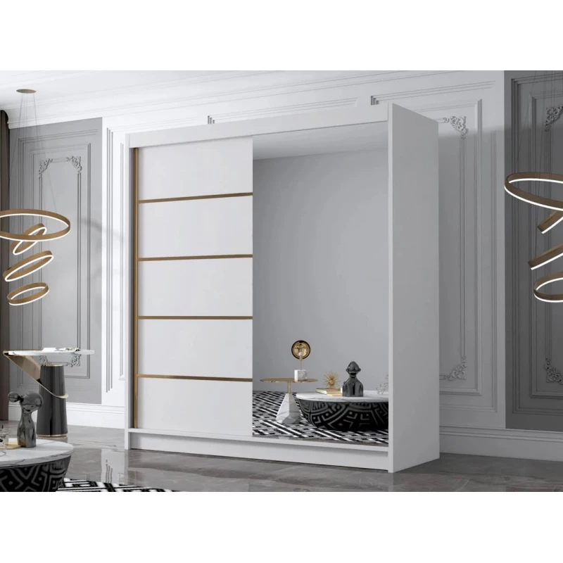 Velká šatní skříň 180 cm se zrcadlem UVALDE - bílá