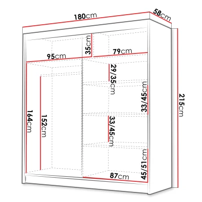 Velká šatní skříň 180 cm UVALDE - černá / bílá