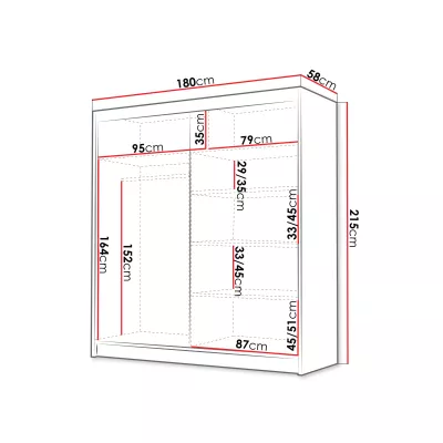 Velká šatní skříň 180 cm UVALDE - bílá / černá