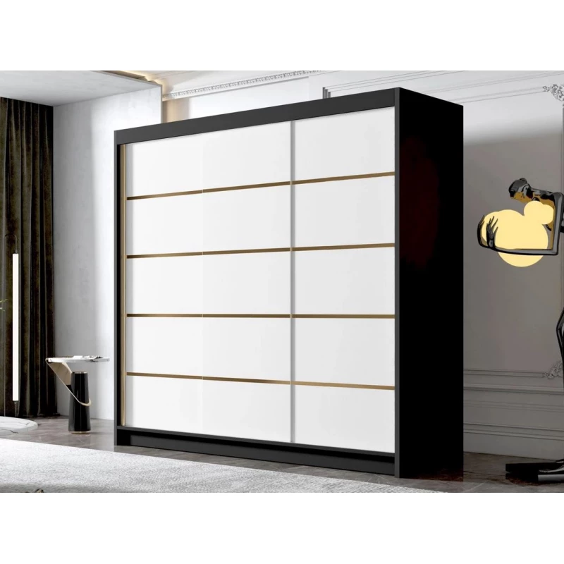 Šatní skříň 200 cm s posuvnými dveřmi TIOGA - černá / bílá