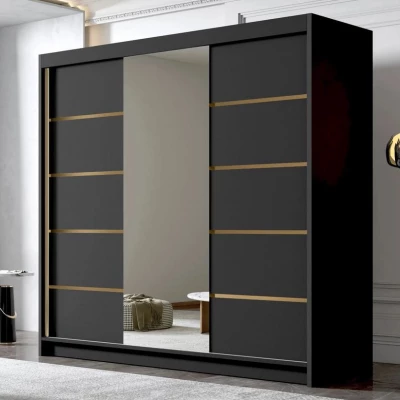 Velká zrcadlová šatní skříň 200 cm TIOGA - černá