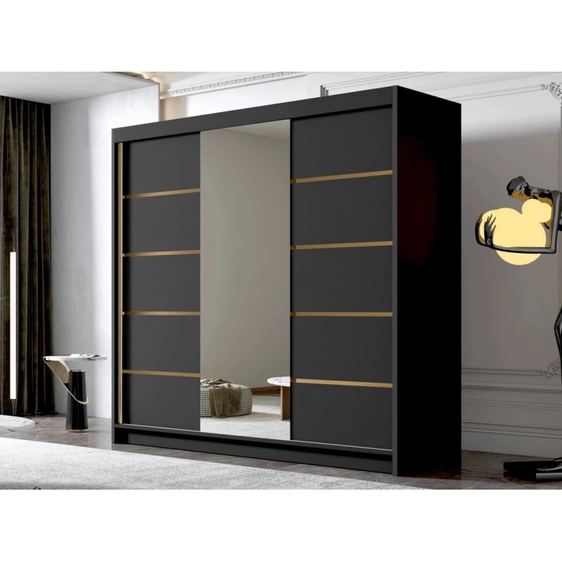 Velká zrcadlová šatní skříň 200 cm TIOGA - černá