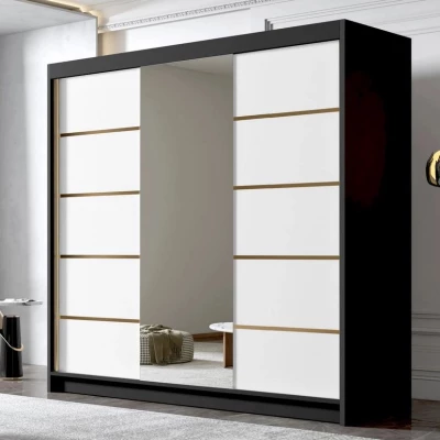 Velká zrcadlová šatní skříň 200 cm TIOGA - černá / bílá