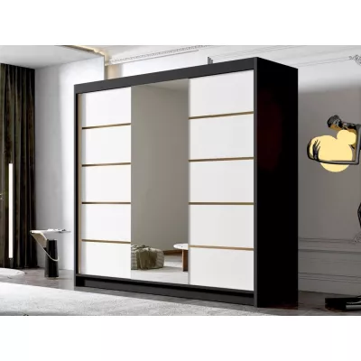 Velká zrcadlová šatní skříň 200 cm TIOGA - černá / bílá