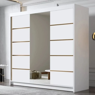 Velká zrcadlová šatní skříň 200 cm TIOGA - bílá