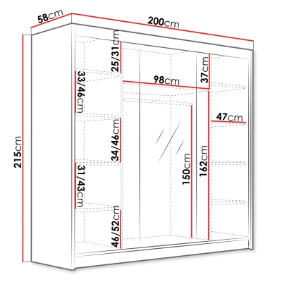 Šatní skříň 200 cm s posuvnými dveřmi TIOGA - bílá
