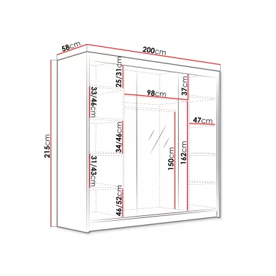 Šatní skříň 200 cm s posuvnými dveřmi TIOGA - černá