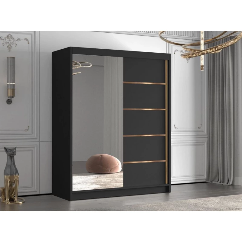 Vysoká šatní skříň 150 cm se zrcadlem TENAHA - černá