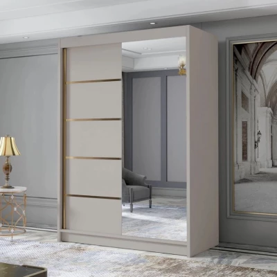 Úzká šatní skříň 120 cm se zrcadlem STOWEL - kašmír