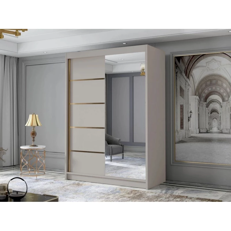 Úzká šatní skříň 120 cm se zrcadlem STOWEL - kašmír