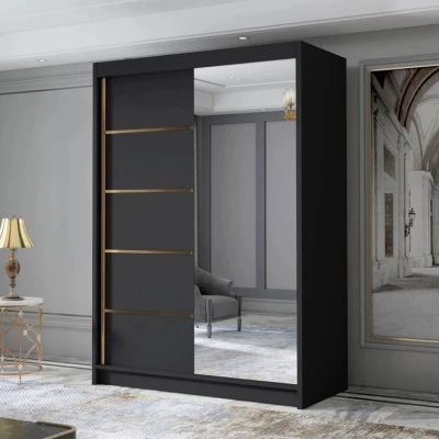 Úzká šatní skříň 120 cm se zrcadlem STOWEL - černá