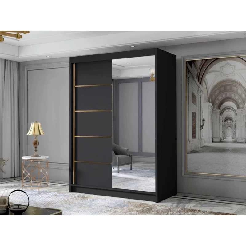 Úzká šatní skříň 120 cm se zrcadlem STOWEL - černá