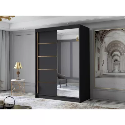 Úzká šatní skříň 120 cm se zrcadlem STOWEL - černá