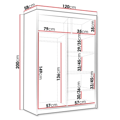 Úzká šatní skříň 120 cm se zrcadlem STOWEL - bílá