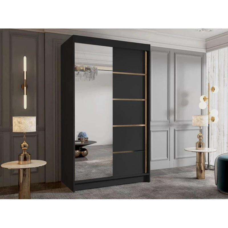 Úzká šatní skříň 100 cm se zrcadlem SINTON - černá