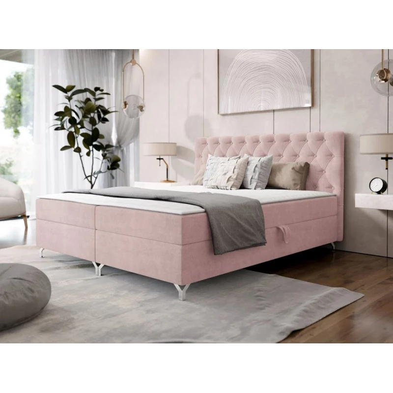 Kontinentální manželská postel 200x200 JILES - pastelová růžová + topper ZDARMA