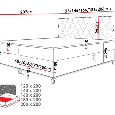 Kontinentální manželská postel 200x200 JILES - šedá + topper ZDARMA