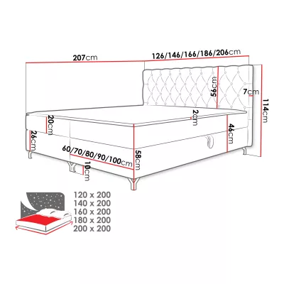 Kontinentální manželská postel 200x200 JILES - šedá + topper ZDARMA