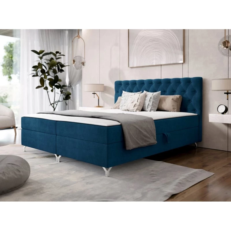 Kontinentální manželská postel 160x200 JILES - modrá + topper ZDARMA