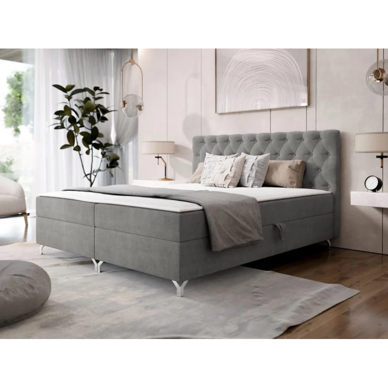 Kontinentální manželská postel 140x200 JILES - šedá + topper ZDARMA