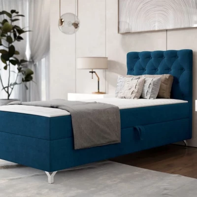Kontinentální jednolůžková postel 90x200 JILES - modrá, pravé provedení + topper ZDARMA