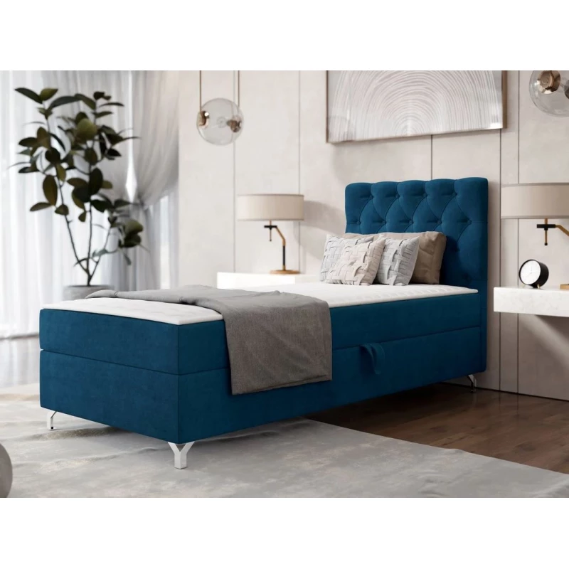 Kontinentální jednolůžková postel 80x200 JILES - modrá, pravé provedení + topper ZDARMA
