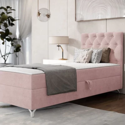 Kontinentální jednolůžková postel 80x200 JILES - pastelová růžová, pravé provedení + topper ZDARMA