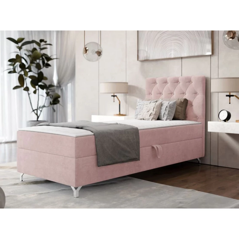 Kontinentální jednolůžková postel 80x200 JILES - pastelová růžová, pravé provedení + topper ZDARMA