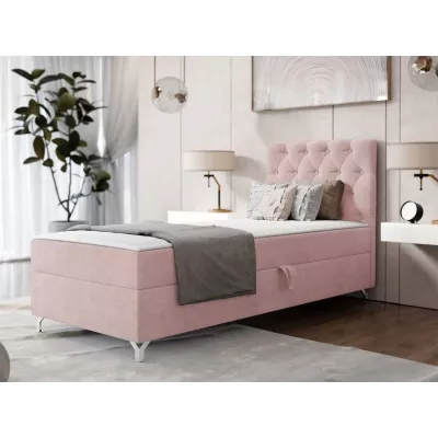 Kontinentální jednolůžková postel 90x200 JILES - pastelová růžová, pravé provedení + topper ZDARMA