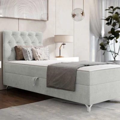 Kontinentální jednolůžková postel 90x200 JILES - šedostříbrná, levé provedení + topper ZDARMA