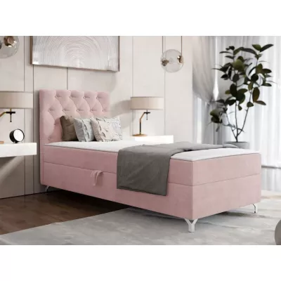 Kontinentální jednolůžková postel 80x200 JILES - pastelová růžová, levé provedení + topper ZDARMA