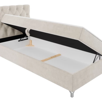 Kontinentální jednolůžková postel 90x200 JILES - šedostříbrná, levé provedení + topper ZDARMA