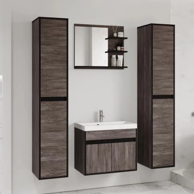 Koupelnová sestava se zrcadlem DENISON XL - modřín bodega / černý grafit