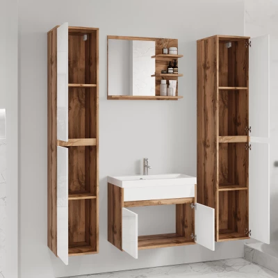 Koupelnová sestava se zrcadlem DENISON XL - dub wotan / lesklá bílá