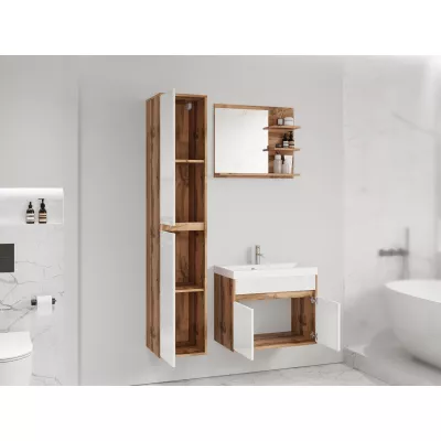 Koupelnová sestava se zrcadlem DENISON - dub wotan / lesklá bílá