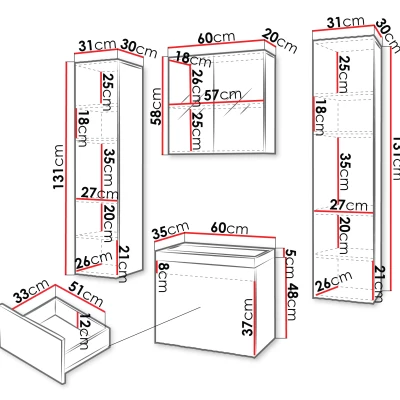 Koupelnový nábytek se zrcadlem CASTERA XL - wotan / bílá