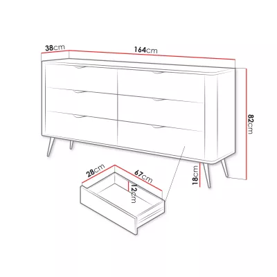 Široká komoda se šuplíky CARTAGE - černý grafit