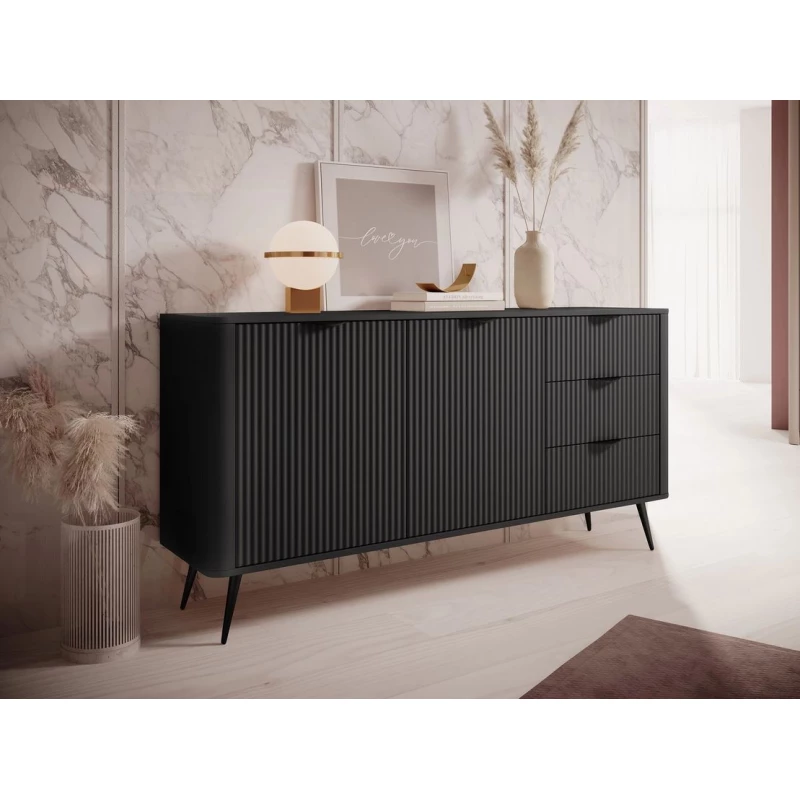 Široká kombinovaná komoda CARTAGE - černý grafit