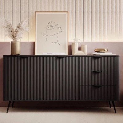 Široká kombinovaná komoda CARTAGE - černý grafit
