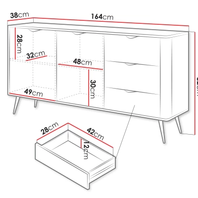 Široká kombinovaná komoda CARTAGE - černý grafit