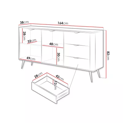 Široká kombinovaná komoda CARTAGE - černý grafit