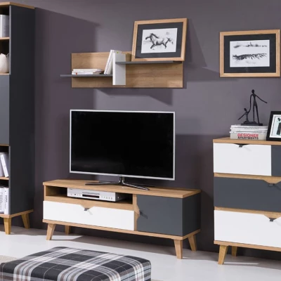 Závěsná polička LARNAKA - dub zlatý / bílá / grafit