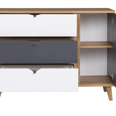 Kombinovaná komoda LARNAKA - dub zlatý / bílá / grafit