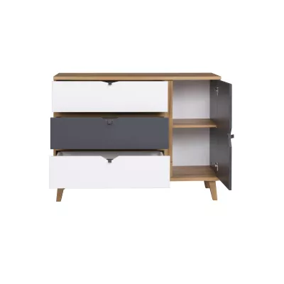 Kombinovaná komoda LARNAKA - dub zlatý / bílá / grafit